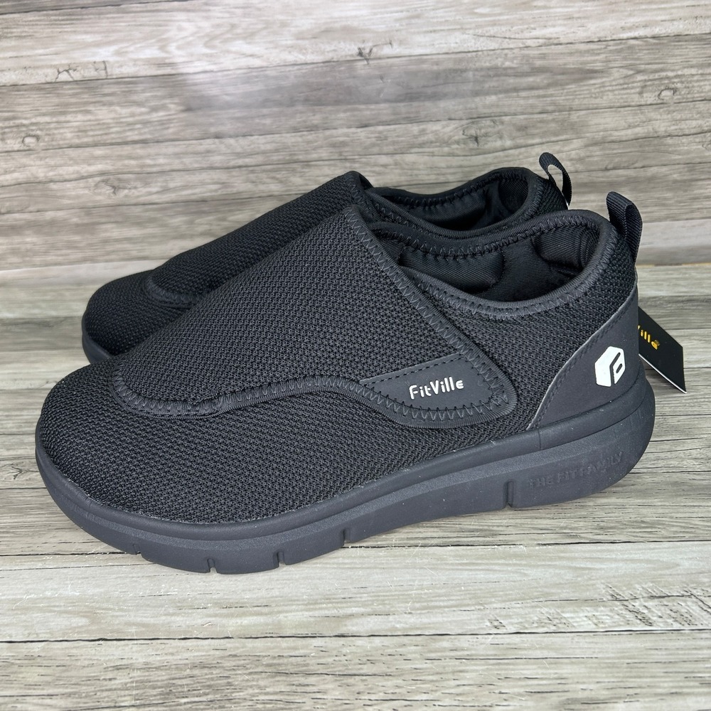 FitVille Shoes Mens 8.5EEW Black EasyTop Wings Diabetic Orthopedic Sneakers